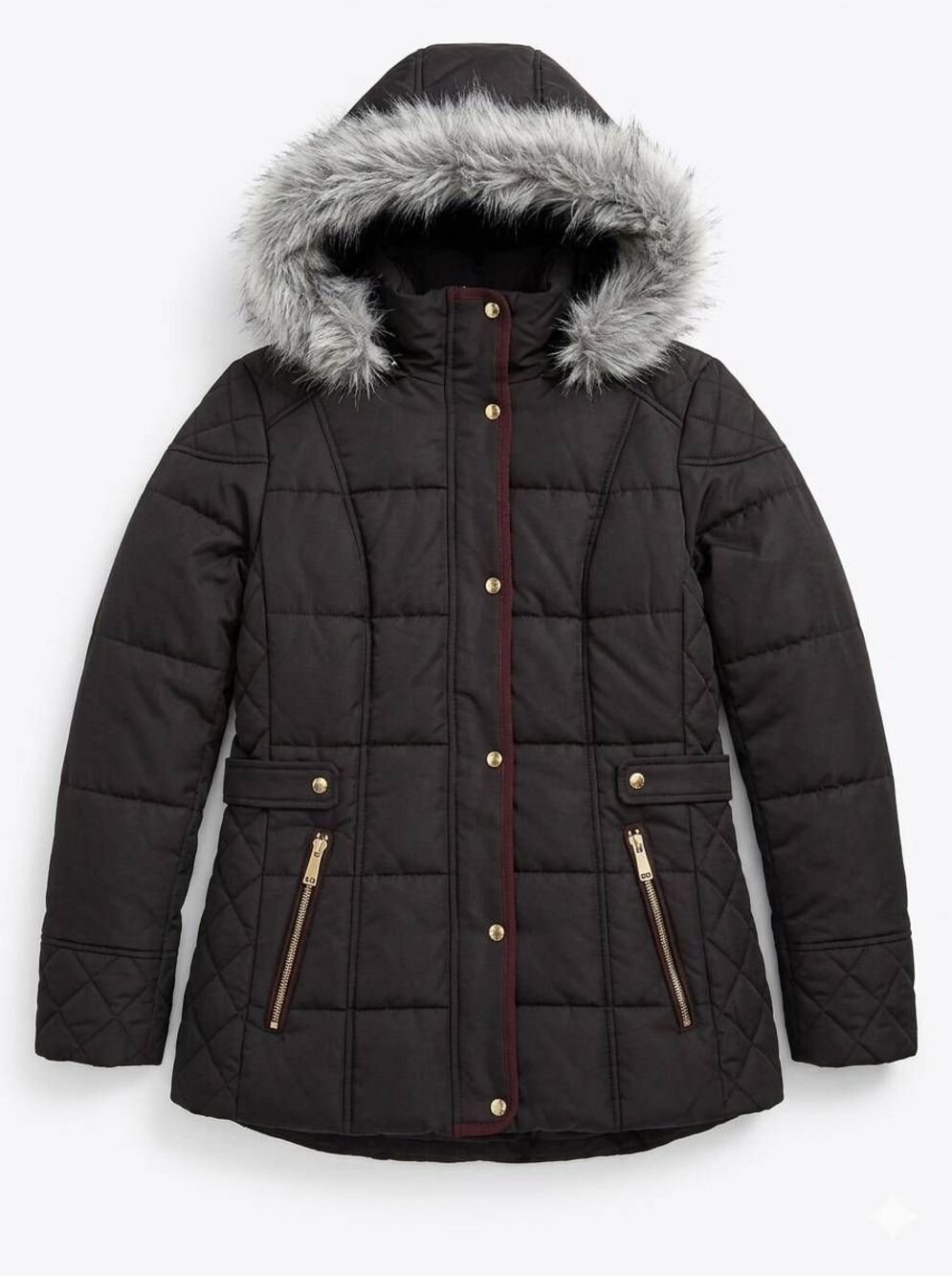 🔹️Intl Details Black Lined Faux Fur Hooded Puffer Jacket Medium